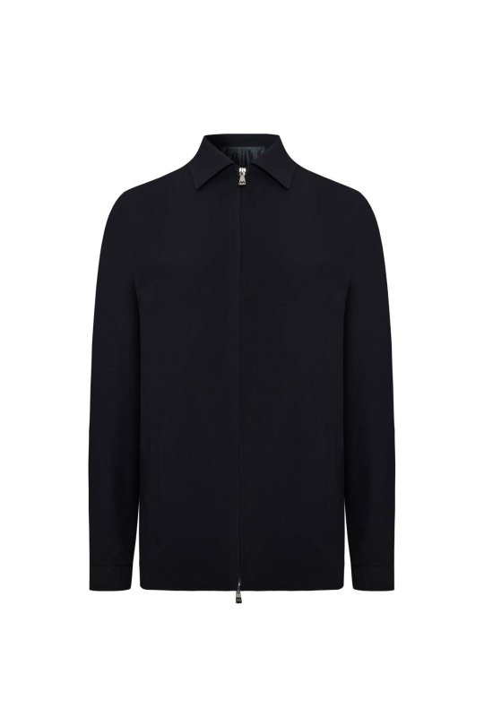 İtalyan Yün Karışım Fermuar Detaylı Siyah Spor Ceket