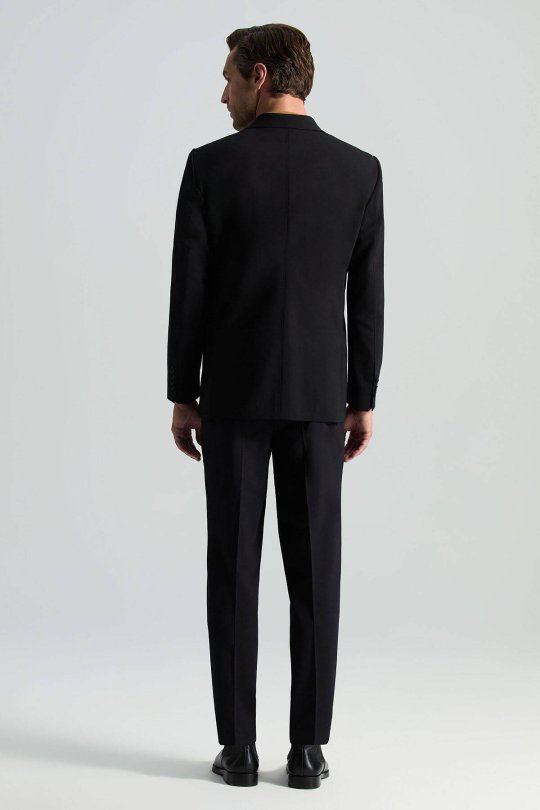 İtalyan Yün Karışımlı Siyah Kruvaze Blazer Ceket