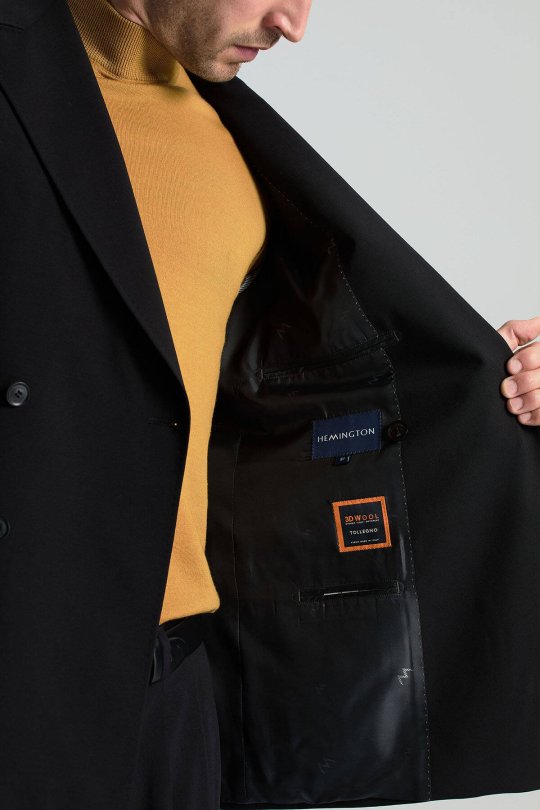 İtalyan Yün Karışımlı Siyah Kruvaze Blazer Ceket