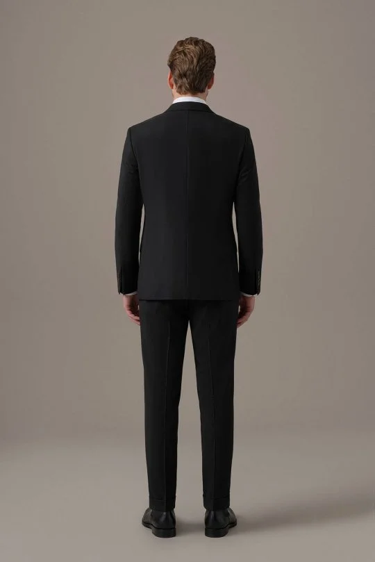 İtalyan Yün Karışımlı Siyah Kruvaze Blazer Ceket