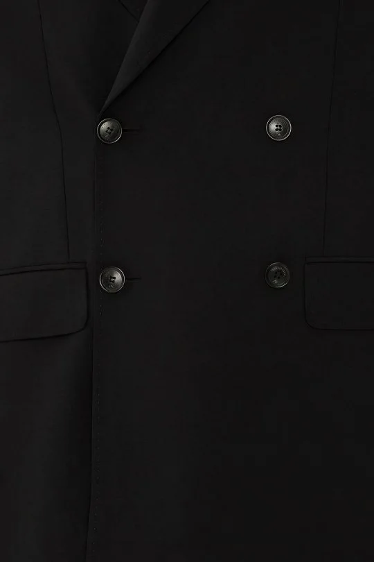 İtalyan Yün Karışımlı Siyah Kruvaze Blazer Ceket