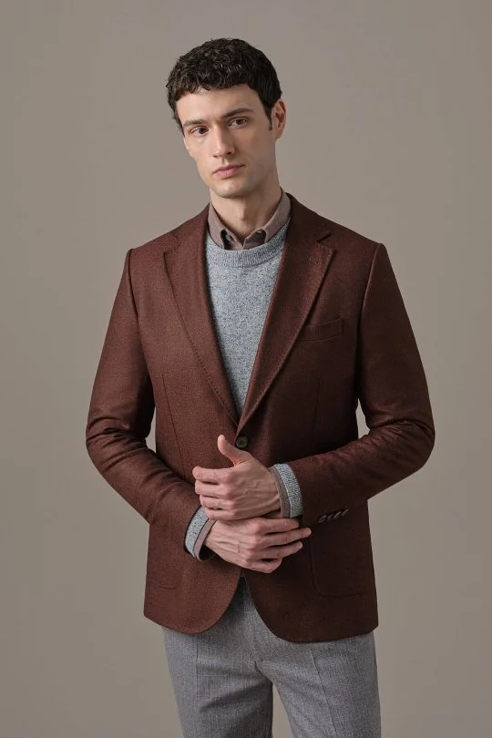 Hemington - İtalyan Yün Kaşmir Bordo Blazer Ceket (1)