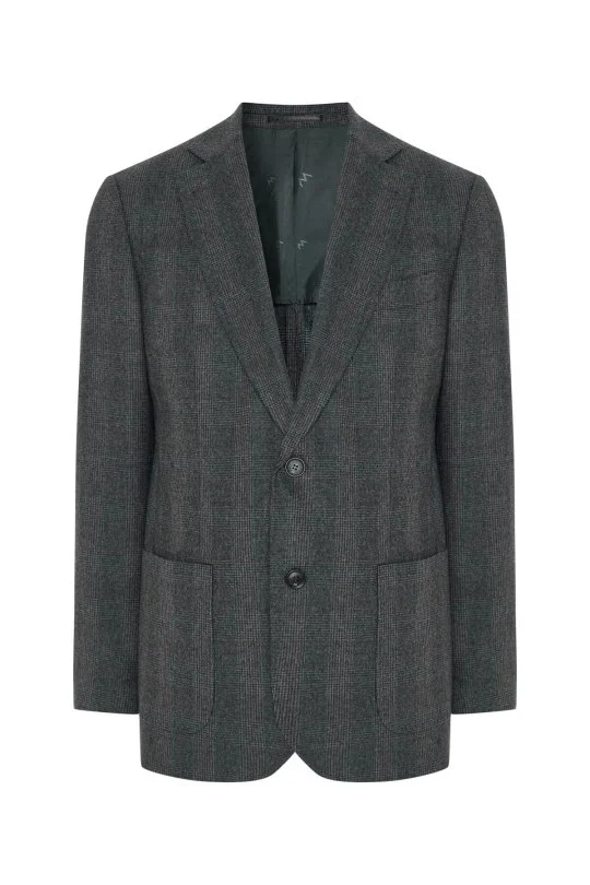 Hemington - İtalyan Yün Kaşmir Karışım Ekose Desen Antrasit Blazer Ceket (6)