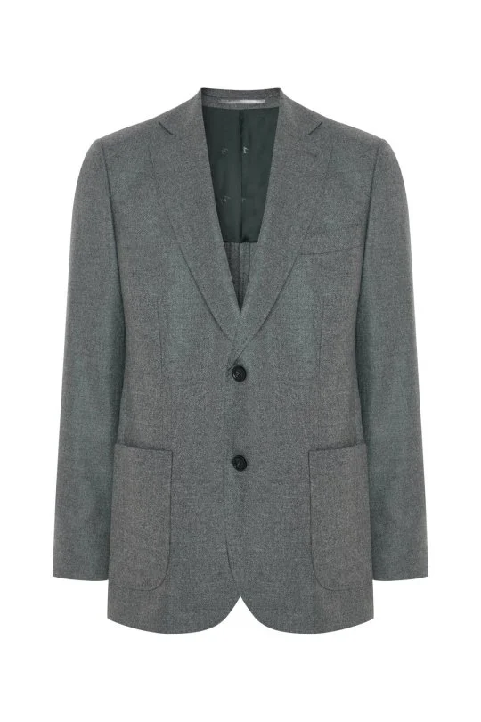 Hemington - İtalyan Yün Kaşmir Karışım Gri Blazer Ceket (6)
