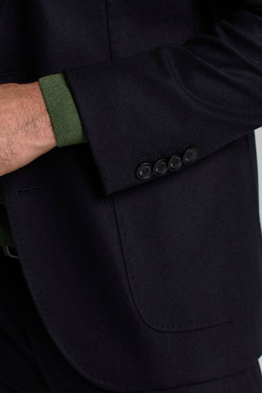 İtalyan Yün Kaşmir Karışım Koyu Lacivert Blazer Ceket