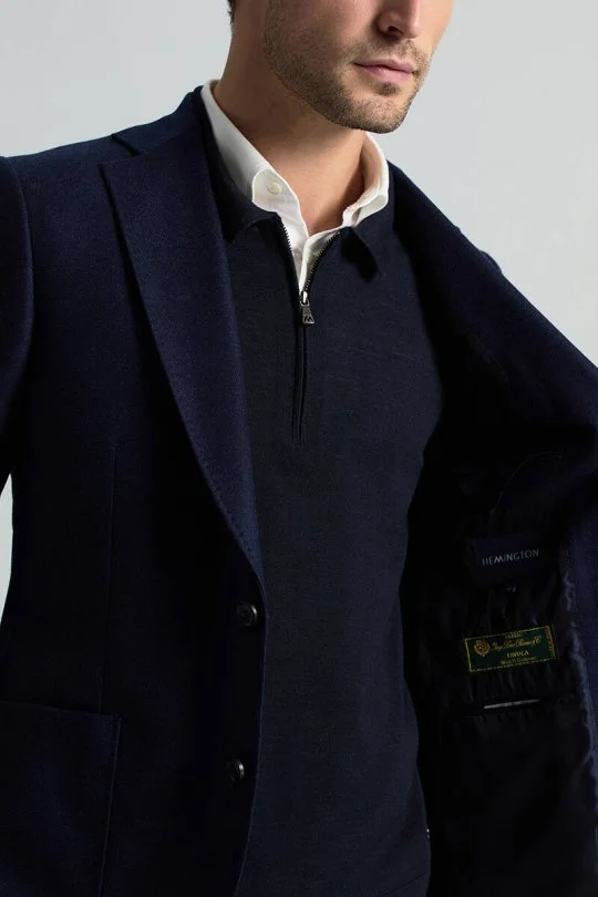 Hemington - İtalyan Yün Kaşmir Karışım Lacivert Blazer Ceket (3)