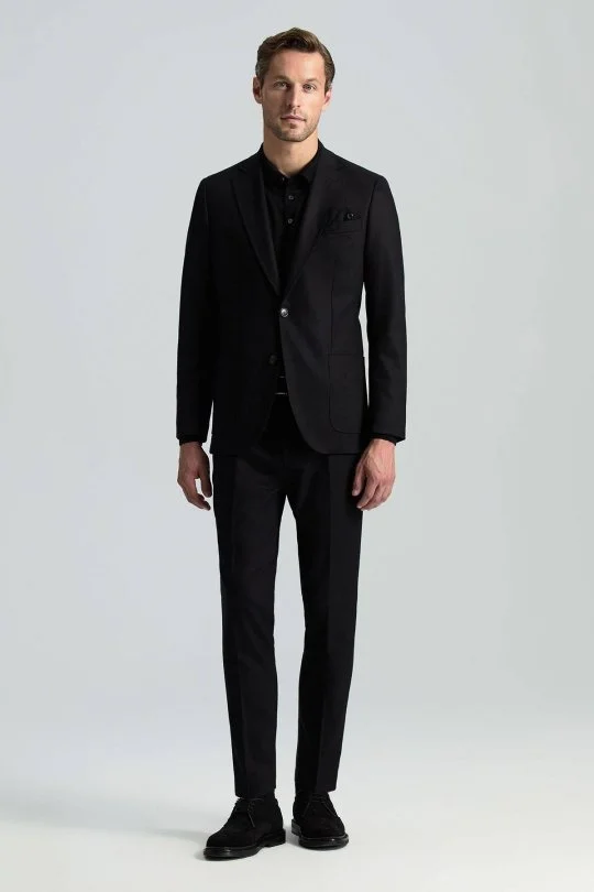 Hemington - İtalyan Yün Kaşmir Karışım Siyah Blazer Ceket (1)
