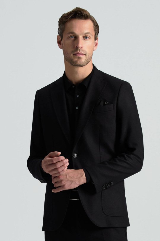 İtalyan Yün Kaşmir Karışım Siyah Blazer Ceket