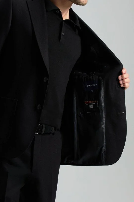 Hemington - İtalyan Yün Kaşmir Karışım Siyah Blazer Ceket (5)