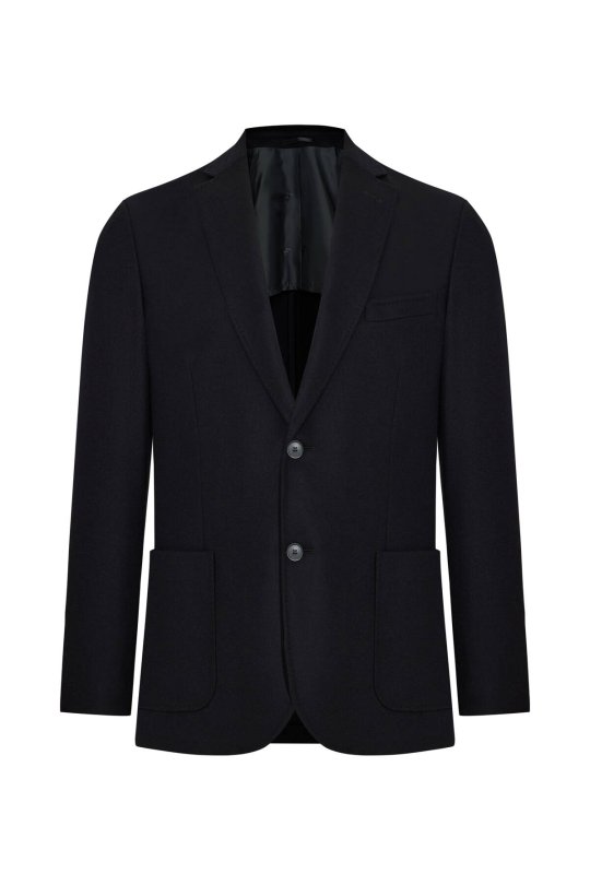 İtalyan Yün Kaşmir Karışım Siyah Blazer Ceket
