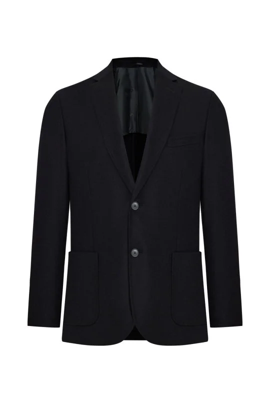 Hemington - İtalyan Yün Kaşmir Karışım Siyah Blazer Ceket (7)