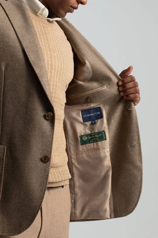 Hemington - İtalyan Yün Kaşmir Karışım Tütün Rengi Blazer Ceket (4)