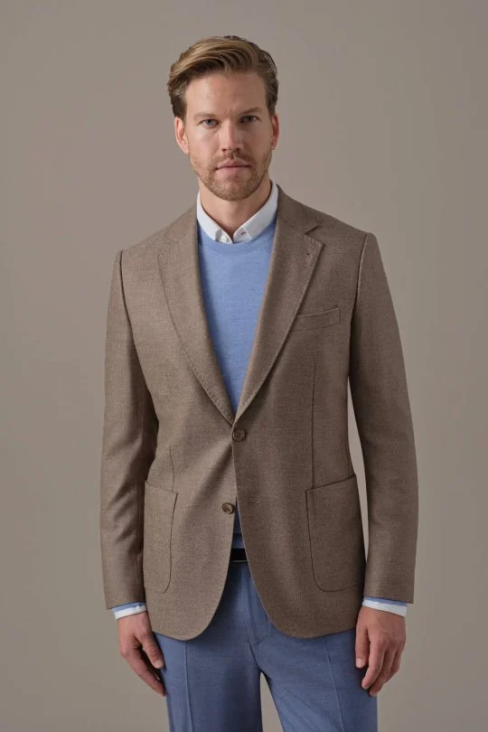Hemington - İtalyan Yün Kaşmir Karışım Tütün Rengi Blazer Ceket (1)