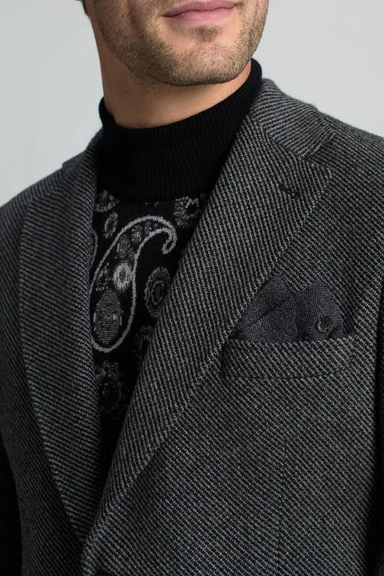 Hemington - İtalyan Yün Kaşmir Karışım Siyah Blazer Ceket (3)