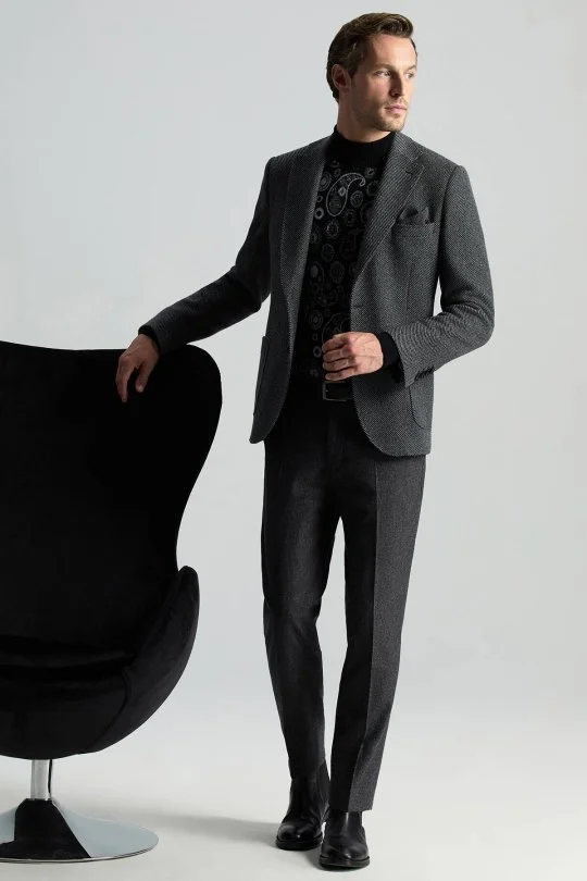 Hemington - İtalyan Yün Kaşmir Karışım Siyah Blazer Ceket (2)