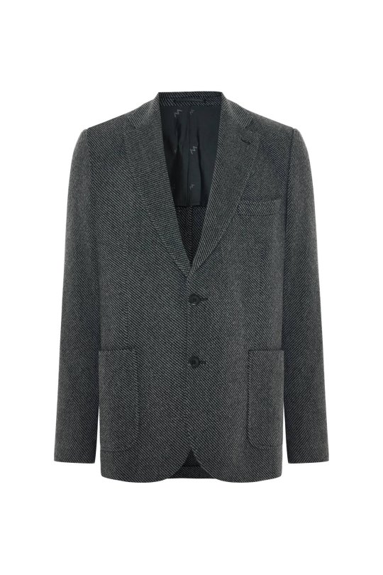 İtalyan Yün Kaşmir Karışım Siyah Blazer Ceket