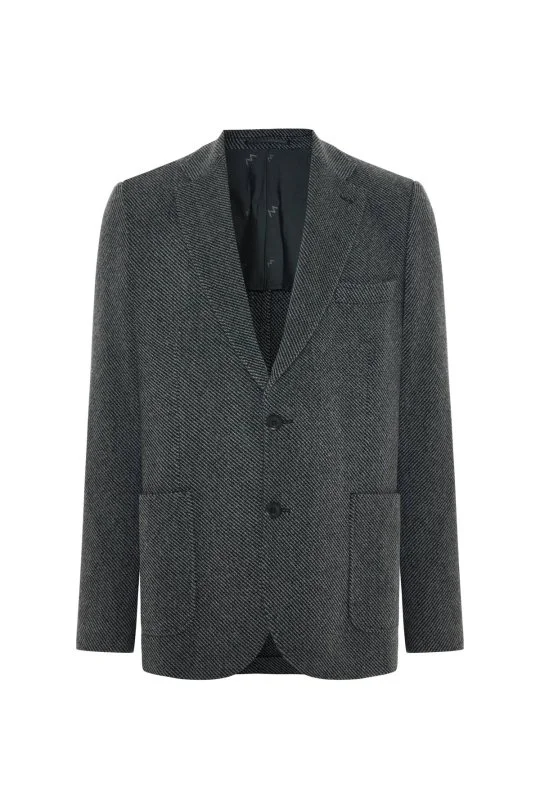 Hemington - İtalyan Yün Kaşmir Karışım Siyah Blazer Ceket (6)