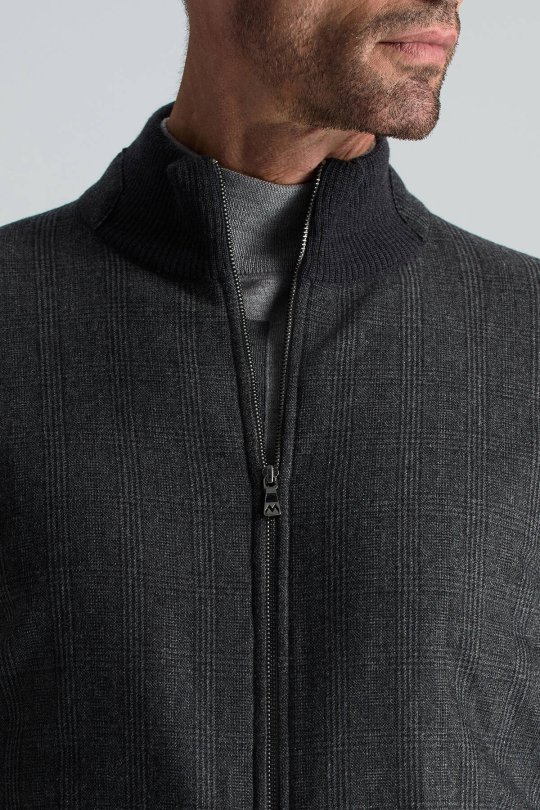 İtalyan Yün Kumaş Ekose Desen Antrasit Tailored Triko Ceket