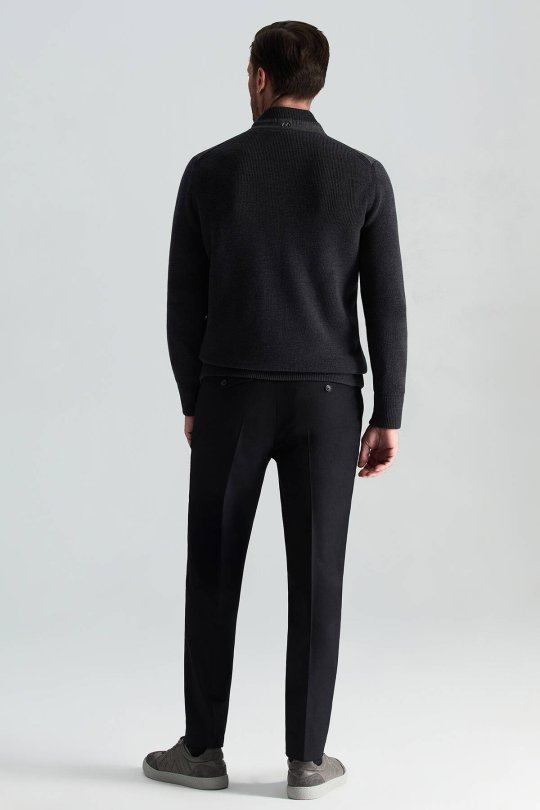 İtalyan Yün Kumaş Ekose Desen Antrasit Tailored Triko Ceket