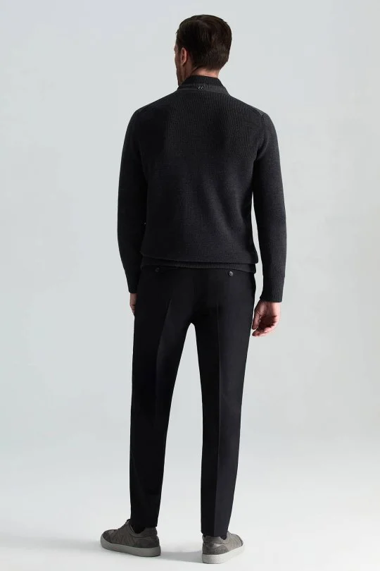 Hemington - İtalyan Yün Kumaş Ekose Desen Antrasit Tailored Triko Ceket (3)