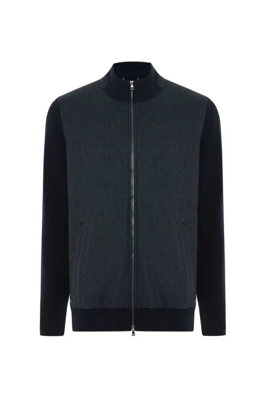 Hemington - İtalyan Yün Kumaş Ekose Desen Lacivert Tailored Triko Ceket (6)