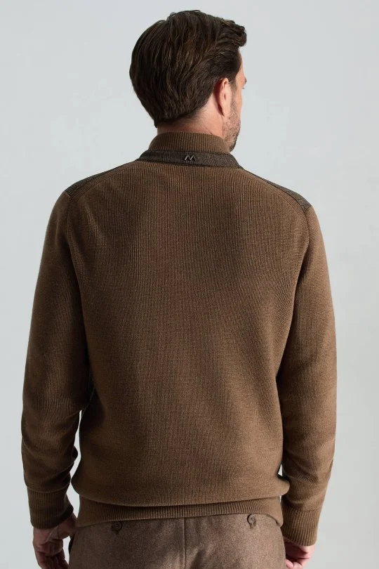 Hemington - İtalyan Yün Kumaş Ekose Desen Tütün Rengi Tailored Triko Ceket (4)