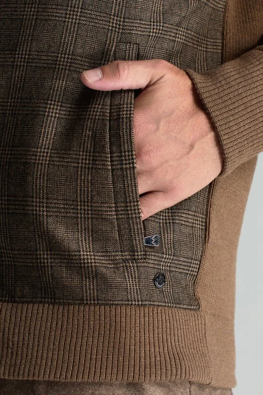 Hemington - İtalyan Yün Kumaş Ekose Desen Tütün Rengi Tailored Triko Ceket (3)