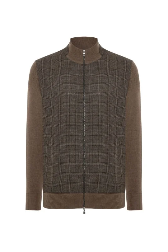 Hemington - İtalyan Yün Kumaş Ekose Desen Tütün Rengi Tailored Triko Ceket (6)