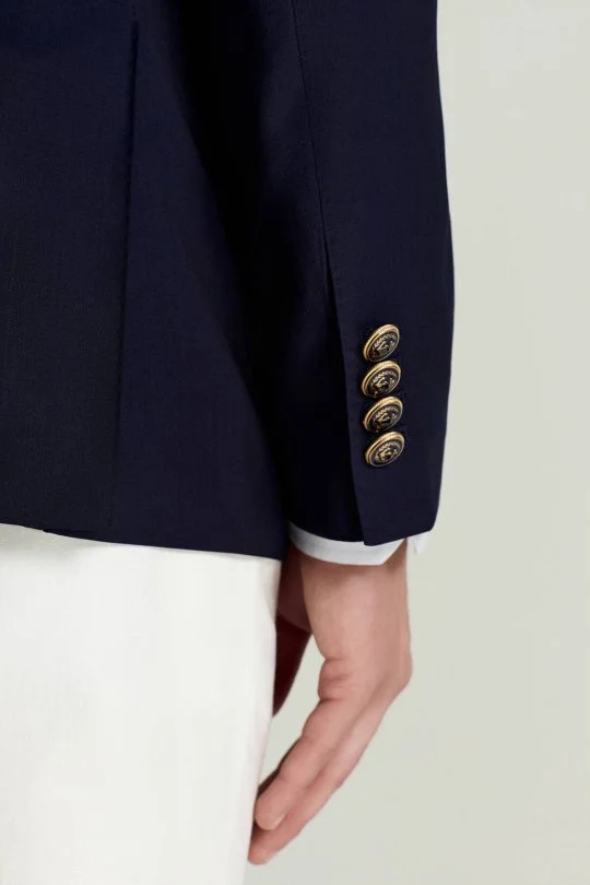 İtalyan Yün Lacivert Yazlık Kruvaze Ceket