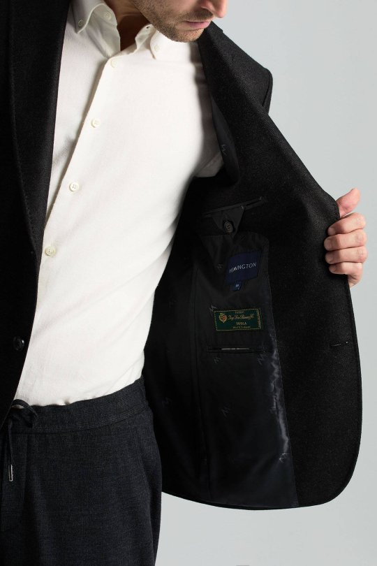 İtalyan Yün Kaşmir Karışım Siyah Blazer Ceket