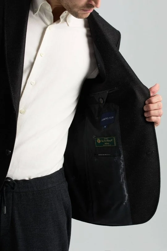 Hemington - İtalyan Yün Kaşmir Karışım Siyah Blazer Ceket (3)