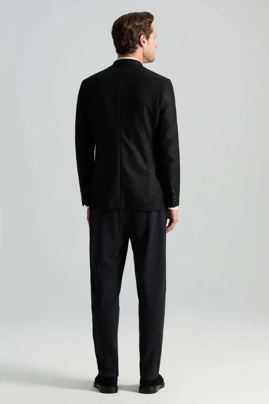 Hemington - İtalyan Yün Kaşmir Karışım Siyah Blazer Ceket (4)