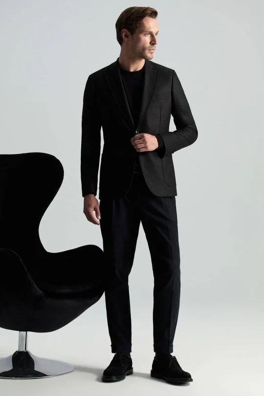 Hemington - İtalyan Yün Kaşmir Karışım Siyah Blazer Ceket (1)