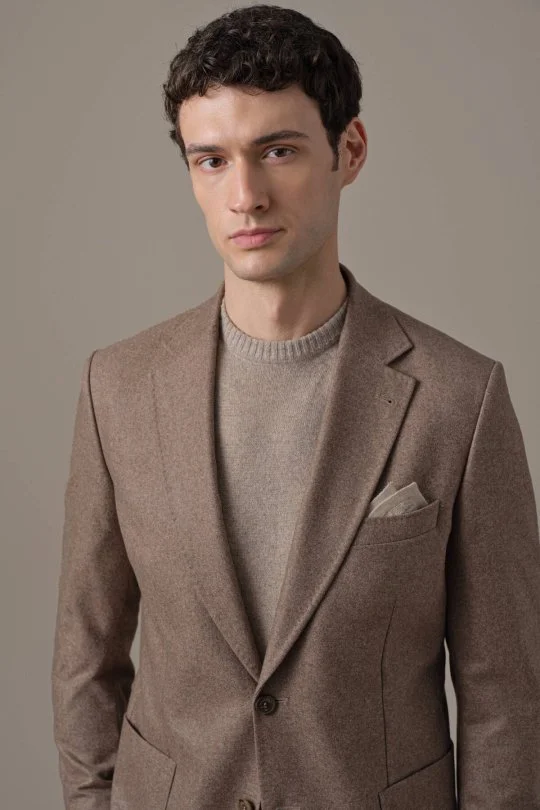 Saf Kaşmir Tütün Rengi Blazer Ceket