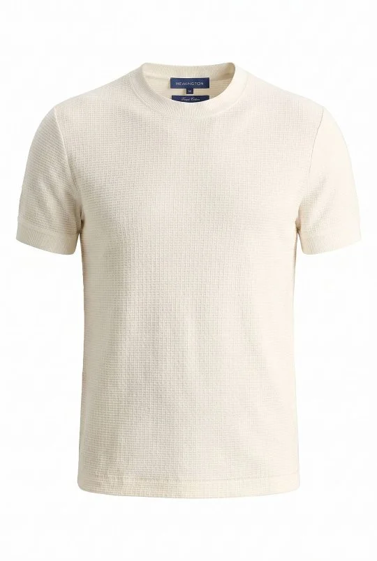 Hemington - Jakar Desen Saf Pamuk Bisiklet Yaka Beyaz T-Shirt (6)