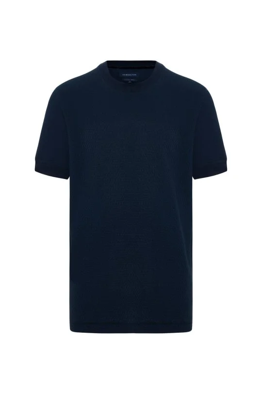 Jakar Desen Saf Pamuk Bisiklet Yaka Lacivert T-Shirt