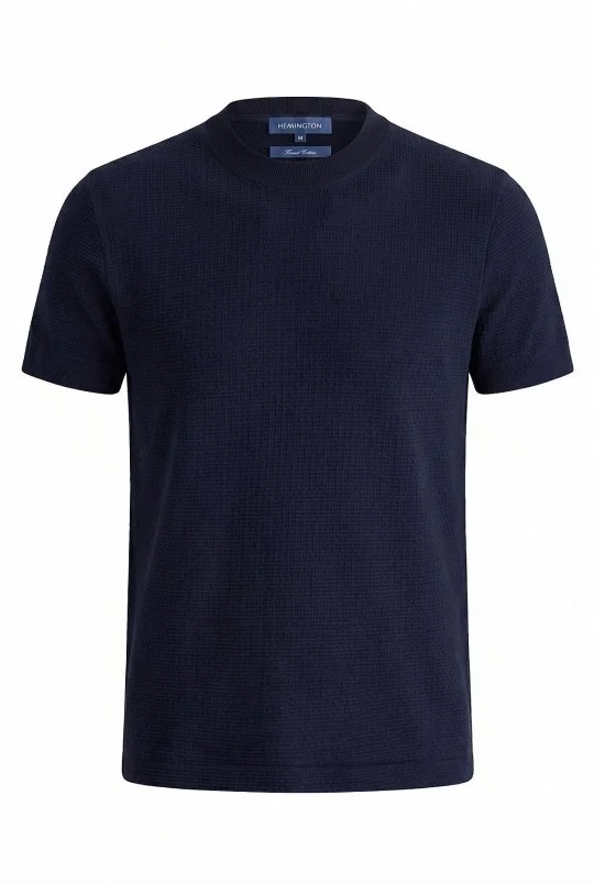 Hemington - Jakar Desen Saf Pamuk Bisiklet Yaka Lacivert T-Shirt (6)