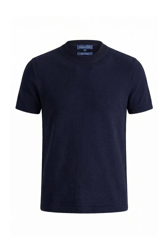 Hemington - Jakar Desen Saf Pamuk Bisiklet Yaka Lacivert T-Shirt (6)