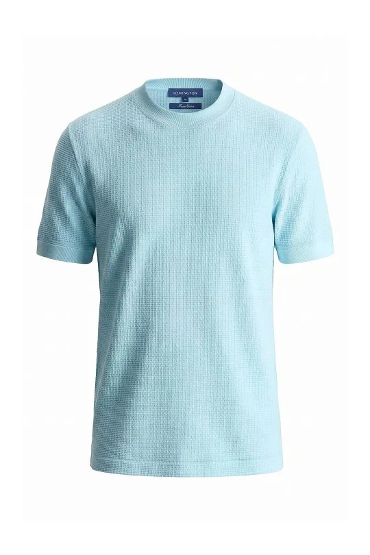 Hemington - Jakar Desen Saf Pamuk Bisiklet Yaka Mavi T-Shirt (6)