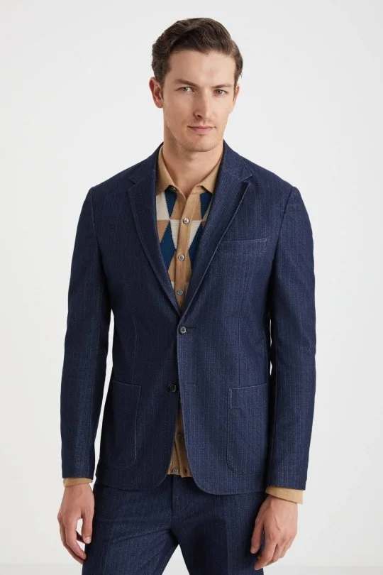 Hemington - Saf Pamuk Lacivert Blazer Ceket