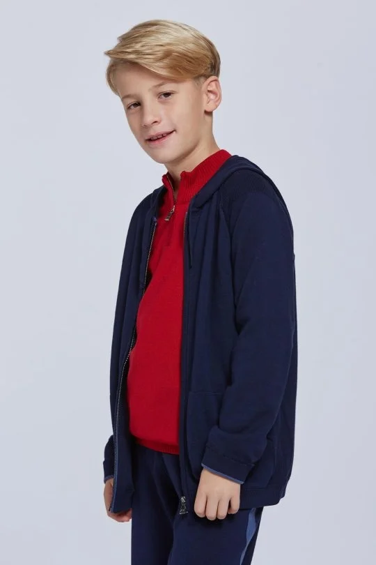 Hemington - Kapüşonlu Giza Pamuk Lacivert Çocuk Spor Hırka (2)