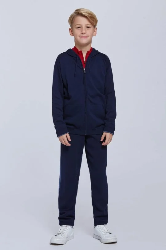 Hemington - Kapüşonlu Giza Pamuk Lacivert Çocuk Spor Hırka (4)