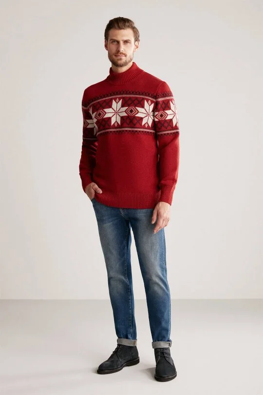 Hemington - Kar Desen Lupetto Yaka Lambswool Bordo Kazak (1)