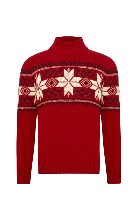 Kar Desen Lupetto Yaka Lambswool Bordo Kazak