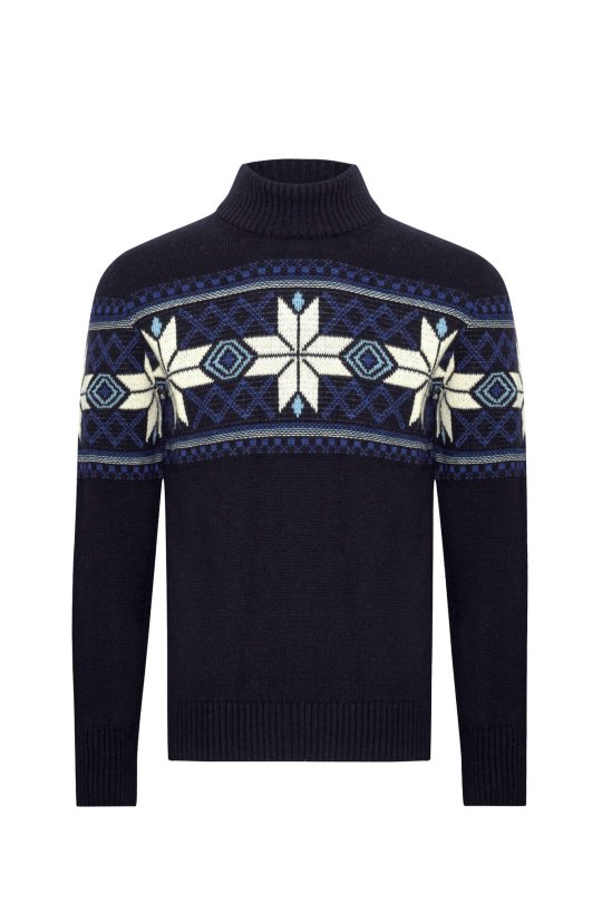 Kar Desen Lupetto Yaka Lambswool Lacivert Kazak