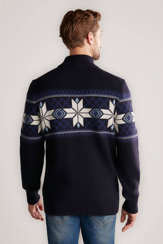 Kar Desen Lupetto Yaka Lambswool Lacivert Kazak