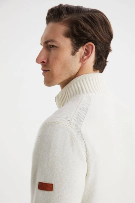 Hemington - Kar Desen Nakışlı Kaşmir Yün Karışım Ekru Triko Ceket (3)