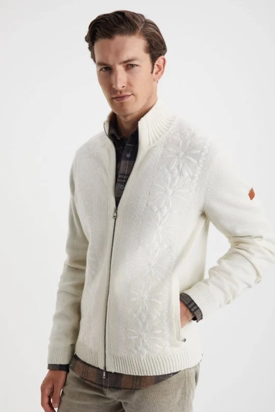 Hemington - Kar Desen Nakışlı Kaşmir Yün Karışım Ekru Triko Ceket (5)