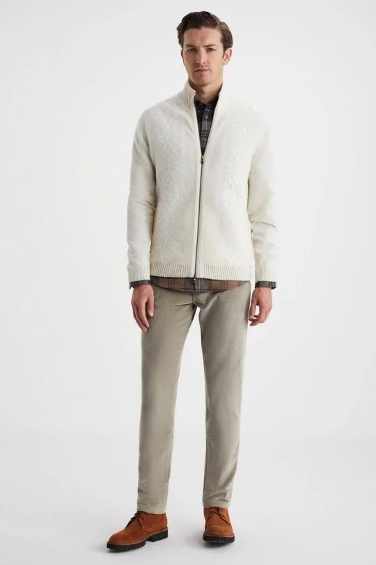 Hemington - Kar Desen Nakışlı Kaşmir Yün Karışım Ekru Triko Ceket (2)