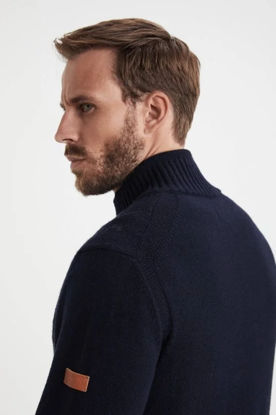 Hemington - Kar Desen Nakışlı Kaşmir Yün Karışım Lacivert Triko Ceket (3)